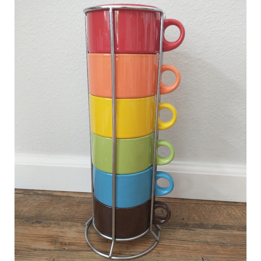 Pier 1 Stacking Rainbow Colored Small Mugs 6 total